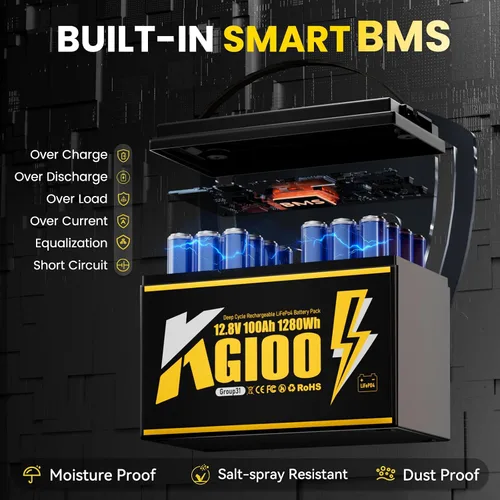Vista 3 de Paquete de 3 baterías LiFePO4 de 12V 100Ah con BMS de 100A, batería de litio de ciclo profundo del grupo 31, hasta 15000 ciclos, vida útil de 10