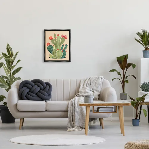 Vista 4 de Stupell Industries Ziwei Li - Lienzo decorativo para pared, diseño de flores de cactus caprichoso Flotador negro enmarcado