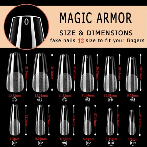 Vista 5 de MAGIC ARMOR Puntas de uñas de gel tipo ataúd, 120 puntas de uñas postizas largas medio mate, uñas acrílicas transparentes en forma de ataúd, puntas
