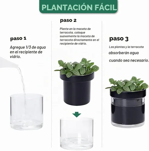 Vista 7 de Phoenix Vine Macetero de terracota de riego automático de 4 pulgadas, maceta de arcilla de terracota negra con depósito de vidrio para plantas