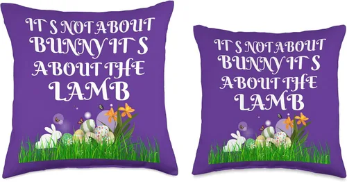 Vista 3 de CHRISTIAN EASTER RELIGIOS DESIGN IT` S NOT About The Bunny IT`S About The Lamb - Almohada de Pascua, 16 x 16 pulgadas, multicolor