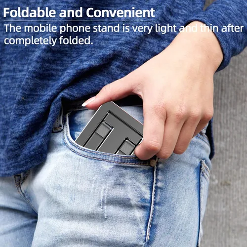 Vista 4 de Soporte para teléfono celular, totalmente plegable, altura ajustable, soporte de teléfono de aleación de aluminio para escritorio/oficina