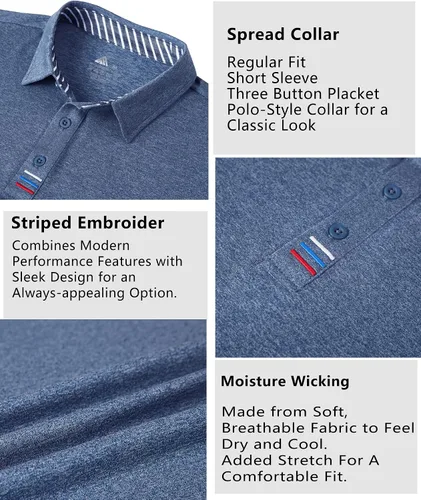 Vista 8 de V VALANCH Polo de golf de manga corta para hombre, estilo casual, con cuello que absorbe la humedad