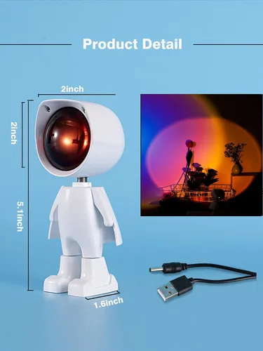 Vista 5 de WLHONG Proyección de puesta de sol Luz LED Robot Figura Lámpara Proyector de arco iris Lámpara de atmósfera moderna LED Luz de piso Luz de noche