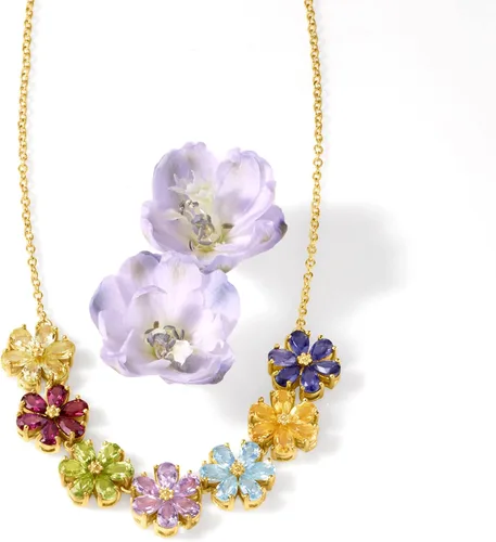 Vista 3 de Ross-Simons 6.90 ct. t.w. Multi-Gemstone Flower Necklace in 18kt Gold Over Sterling