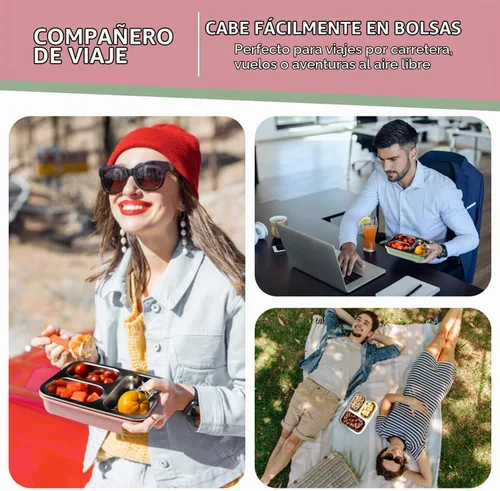 Vista 6 de Easy Togo Lonchera grande de acero inoxidable de 40 onzas para adultos, 3 compartimentos, lonchera con tapa, contenedor reutilizable para aperitivos