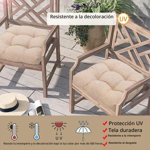 Vista 4 de Magpie Fabrics Juego de 2 cojines de asiento capitoné para exteriores e interiores con lazos, 19 x 19 pulgadas, impermeables, para silla de patio