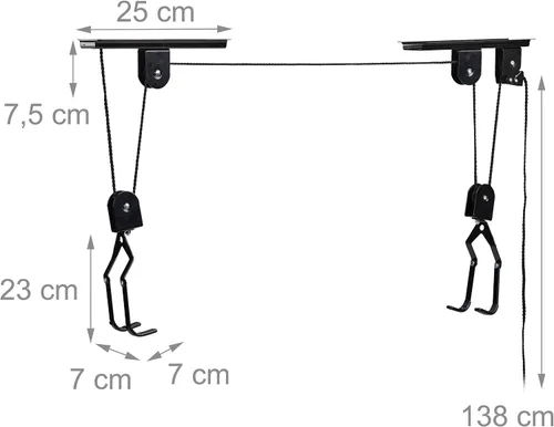 Vista 4 de Relaxdays Estante de almacenamiento de garaje para bicicletas, elevador de bicicletas, hasta 44.1 lbs, soporte de techo, negro