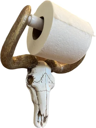 Vista 2 de Soporte de papel higiénico de pared con calavera de toro/vaca - Decoración rústica de baño occidental