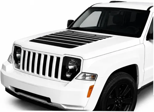 Vista 4 de Calcomanía de vinilo con diseño de rayas opacas con diseño de rayas negras o negras compatibles con Jeep Liberty 2008-2014