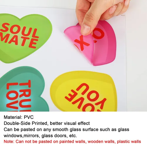 Vista 6 de Whaline 9 hojas de calcomanías románticas de corazón para el día de San Valentín, decoración de corazón de caramelo de doble cara para el hogar