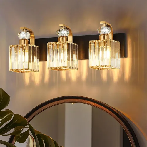 Vista 20 de Lámpara Moderna de Tocador de Baño, Luminarias de Baño de 4 Luces Negro Dorado Sobre Espejo, Aplique de Pared de Cristal de 28.4