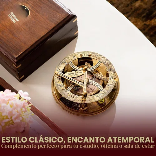 Vista 3 de Brújula grande de reloj de sol de 5 pulgadas con caja de madera de palisandro, reloj de reloj de sol de latón antiguo steampunk perfectamente