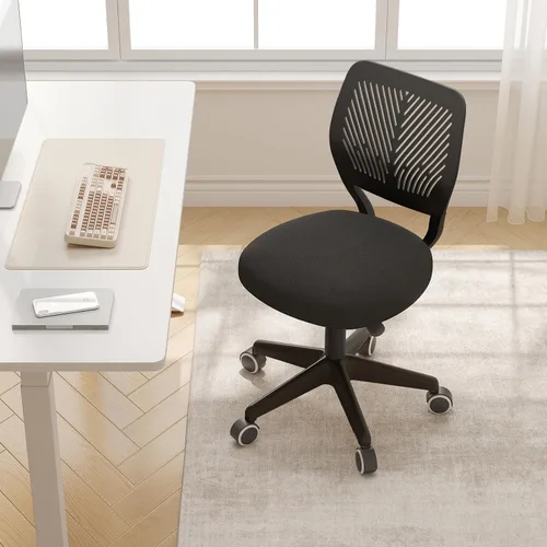 Vista 6 de JPBSTO Silla de escritorio sin brazos, silla giratoria de oficina ajustable con cojín acolchado de malla suave, silla ergonómica pequeña para Todo