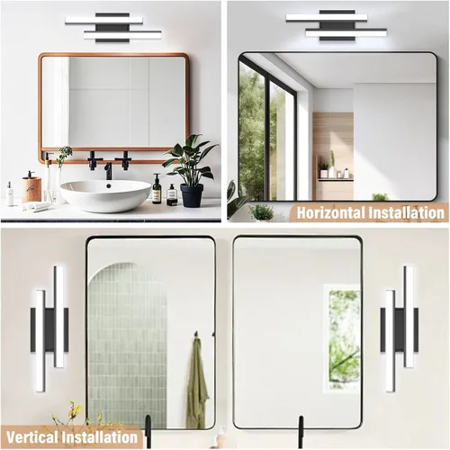 Vista 4 de Barra de luz LED para tocador de baño de 18 pulgadas, accesorio de iluminación sobre espejo de 18 W, 5000 K, barra de luz negra para tocador