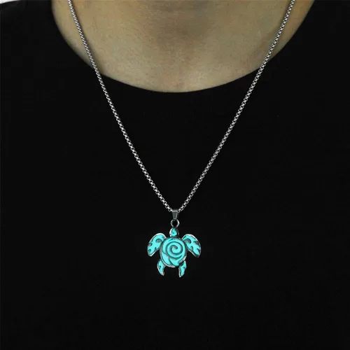 Vista 5 de Collar de tortuga para mujeres y hombres, acero inoxidable, diseño de tortuga marina, collar con colgante de animal de tortuga marina que brilla