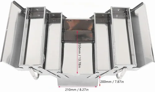 Vista 9 de Caja de herramientas de metal portátil, caja de almacenamiento plegable de acero inoxidable de 3 capas con 5 bandejas, organizador de herramientas