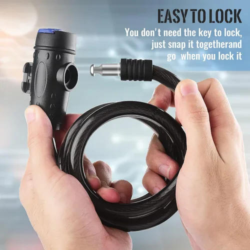 Vista 3 de Candado de bicicleta, [4 pies/3.9 ft] Diyife - Candados de cable para bicicleta con 2 llaves, resistente a la intemperie, cable de seguridad