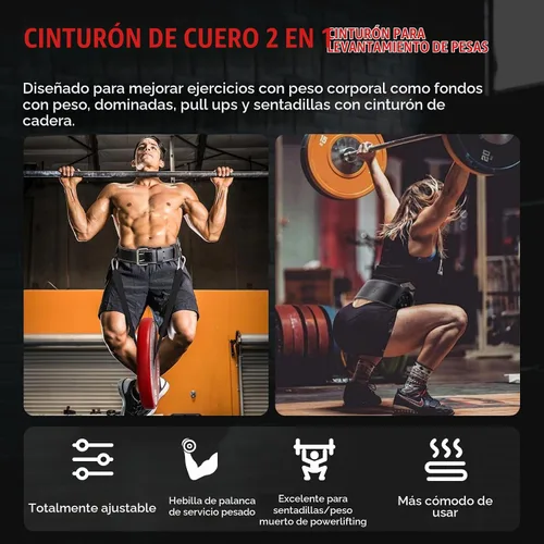 Vista 2 de Jaffick Cinturón de cuero para levantamiento de pesas y cinturón de inmersión 2 en 1 con cuerda para levantamiento de pesas, gimnasio, levantamiento
