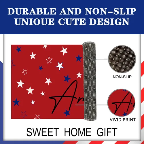 Vista 3 de Tapete patriótico para puerta del 4 de julio, Día de la Independencia, decorativo con estrellas de la libertad, tapete de bienvenida rojo, tapete