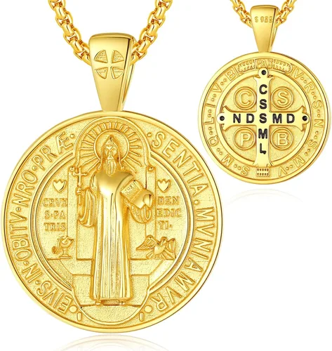 Vista 47 de EUDORA Medalla de plata de ley S925 con collar de San Patrono para mujeres A01-Saint Benedict Medalla