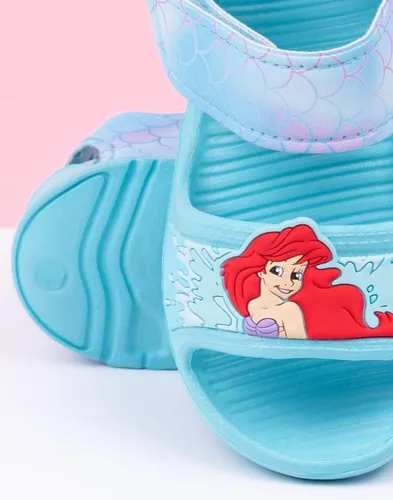 Vista 5 de Disney The Little Mermaid Ariel Sandalias para niñas pequeñas Deslizadores azules para niños con correa de apoyo Zapatos de verano