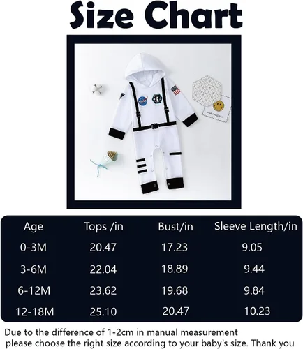 Vista 5 de Singcoco Disfraz de astronauta para bebé niño y niña (blanco-largo, 18-24 meses)