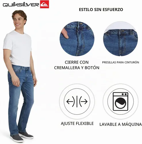 Vista 4 de Quiksilver - Jeans de mezclilla elásticos para hombre con 5 bolsillos y ajuste recto Brisa de Capri