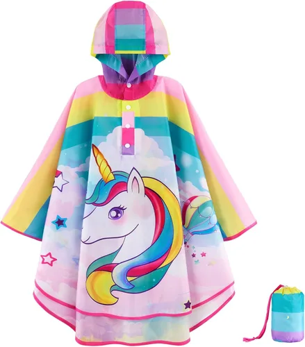 Vista 16 de WAWSAM Poncho de Lluvia Ligero para Niños Reutilizable Impermeable para Niños Pequeños Chaqueta de Lluvia