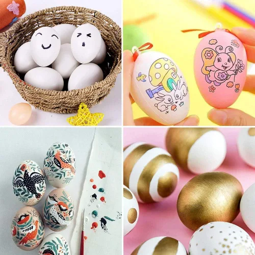 Vista 5 de Paquete de 30 huevos de plástico blanco, huevo de Pascua falso, pollo artificial para manualidades, pintura, fiesta, decoración del hogar, niños