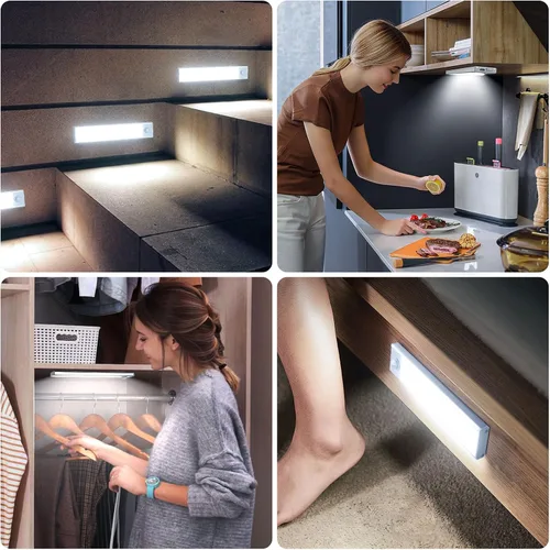 Vista 7 de Paquete de 6 luces inalámbricas para debajo del gabinete, 32 luces LED recargables con sensor de movimiento para interiores, luces magnéticas