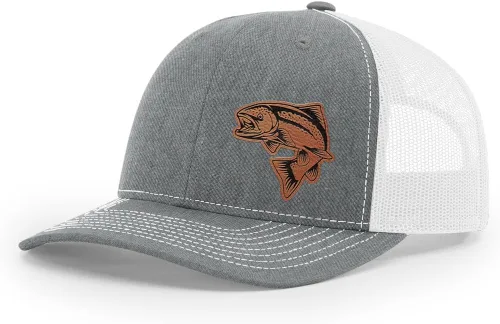 Vista 27 de Sombrero de pesca de salmón con parche de cuero grabado láser Richardson 112 Snapback Trucker Cap