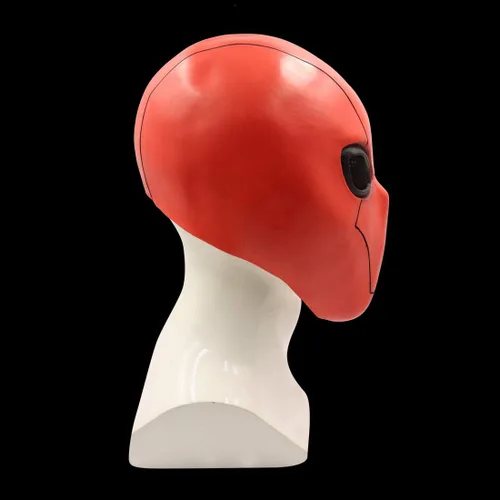 Vista 5 de CAFELE Red Hood Mask Deluxe Latex Full Head Helmet with Mesh Eye Game Cosplay Halloween Costume Accessory