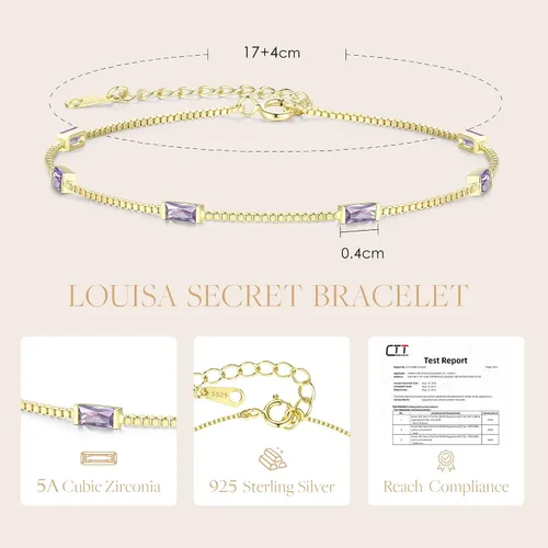 Vista 4 de LOUISA SECRET Birthstone Bracelets for Women, 925 Sterling Silver Dainty Simple Link Bracelet, Birthday Anniversary Jewelry Gift for Girls Women