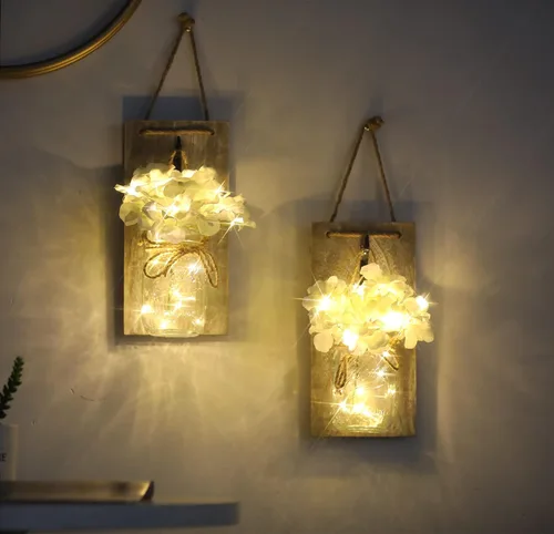 Vista 4 de Lightess SYA11 - Luces de pared con tarro de masón, con control remoto, decoración rústica de pared de dormitorio, aplique colgante a