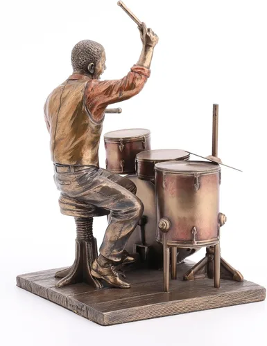 Vista 5 de Veronese Design Figura de resina de baterista de jazz de 8 pulgadas, estatua con acabado de bronce