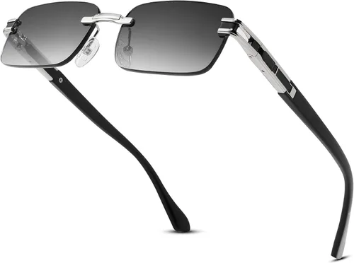 Vista 4 de Hycredi Rimless Rectangle Sunglasses for Women Men Frameless Small Square Shades Eyewear Tinted 90s Glasses