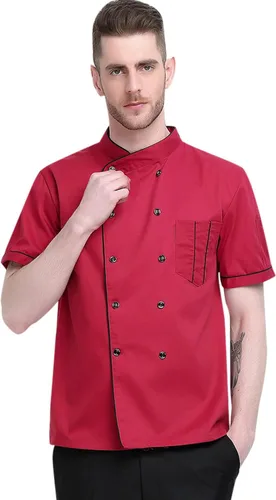 Vista 3 de XINFU Abrigo de Chef Unisex Manga LargaManga Corta Doble Botonadura Uniforme de Chef de Cocina