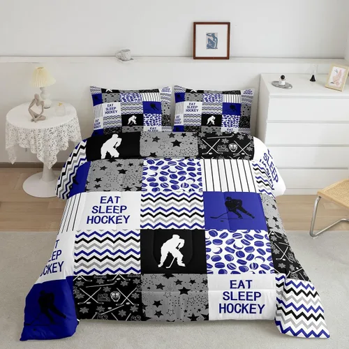 Vista 22 de Erosebridal Edredón de plumón de hockey sobre hielo, juego de edredón de jugador de hockey para adolescentes, niños y hombres, juego de ropa de cama