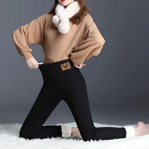 Vista 4 de Pantalones deportivos cálidos con forro de sherpa para mujer, de cintura alta, con forro polar, pantalones largos gruesos para exteriores