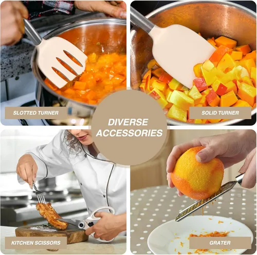 Vista 9 de AIKKIL Juego de utensilios de cocina de cocina, juego de espátula de silicona resistente al calor con soporte, 30 piezas de utensilios de cocina