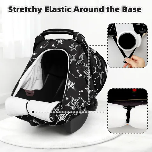 Vista 5 de GFU - Funda de asiento de coche de invierno para bebé, cubierta cálida para asiento de automóvil para bebés, toldo universal para asiento