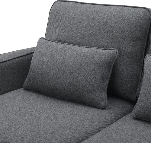 Vista 6 de Quarte Sofá modular moderno de 4 plazas con bolsillos para reposabrazos y 4 almohadas, sofá minimalista de tela de lino para sala de estar Gris