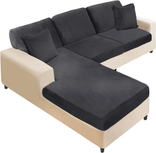 Vista 45 de NAISI Fundas de cojín de sofá de terciopelo elásticas de 1 pieza, fundas de asiento de sofá o respaldo, fundas suaves individuales para sofá Beige