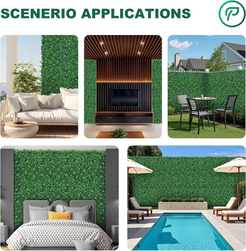 Vista 5 de Yangrass Rollo de Paneles de Pared de Césped, 40"x120" (33.33 pies cuadrados) Hiedra Artificial con Flor Blanca, Paneles Verdes de Pared de Césped