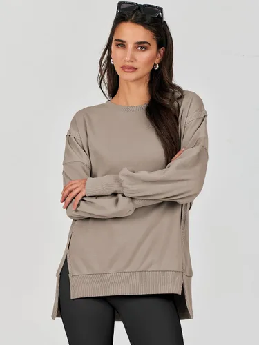 Vista 7 de Caracilia Sudadera de gran tamaño para mujer, cuello redondo, manga larga, sudadera con capucha, ropa de otoño a la moda