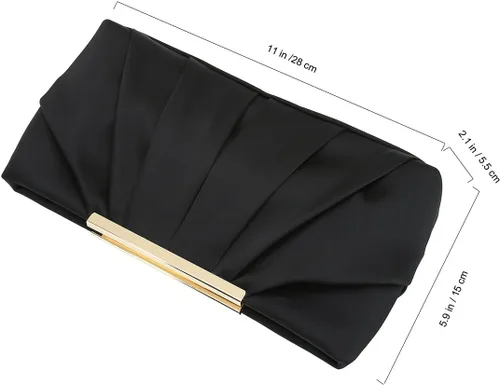 Vista 4 de Bolso de mano elegante de noche CHARMING TAILOR con plisados de satén, bolso formal sencillo y elegante para mujer Negro