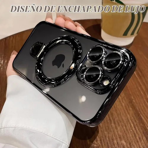 Vista 2 de Funda para iPhone 13 Pro Max de 6.7", compatible con MagSafe, cubierta de teléfono transparente con chapado de lujo a prueba de golpes con soporte