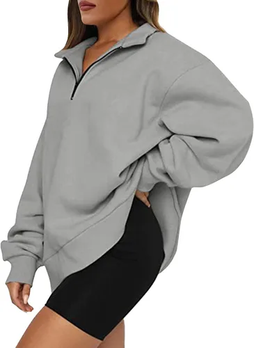 Vista 2 de Sudadera de forro polar cálido para invierno, sudadera con capucha para mujer, suéter moderno de forro polar de manga larga con cuello redondo