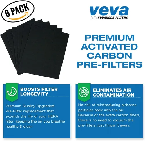 Vista 4 de Verdadero filtro HEPA premium con 6 prefiltros de carbón activados compatibles con purificador de aire 115115 Tamaño 21, Filtro A y Purificador